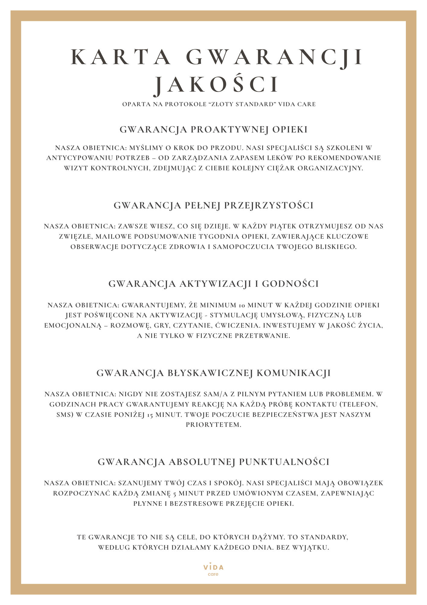 Karta gwarancji jakości VIDA Care